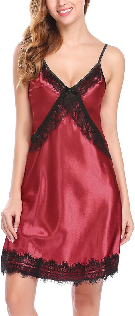 Wearella Womens Valentines Satin Nightgowns Sexy Lingerie Full Slip Sleepwear Dress At Amazon