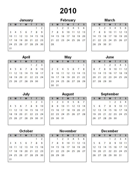 Blank Calendar Template 2010