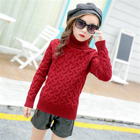 Trendy Girls Red Orange Pullover Knit Top Sweater Poloneck Childrens