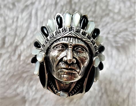American Indian Chief Warrior Ring Sterling Silver Natural Mother