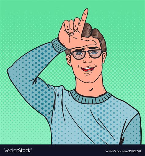 Pop Art Portrait Of Man Showing Loser Sign Vector Image