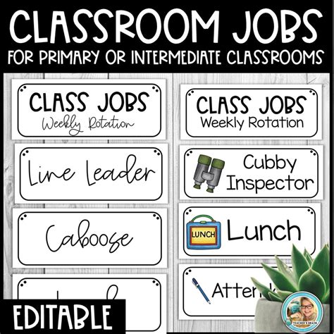 Classroom Jobs Editable Chart Cards Teachers Brain
