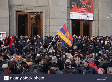 Yerevan Armenia Mar 01 2019 Armenian People Friendly Marching On The Streets Of Yerevan
