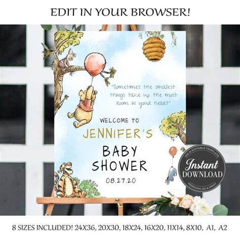 Winnie The Pooh Baby Shower Welcome Sign Classic Winnie The Etsy