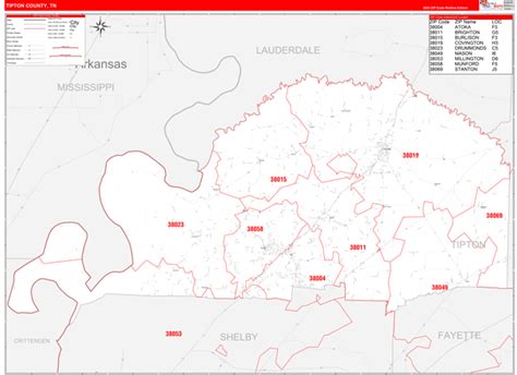 Tipton County Tn Zip Code Wall Map Red Line Style By Marketmaps Mapsales