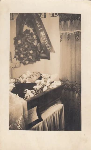 Post Mortem Dead Man Corpse In Open Coffin Casket Funeral Original Old