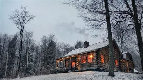 Cabin On A Snowy Evening 4k Wallpaper