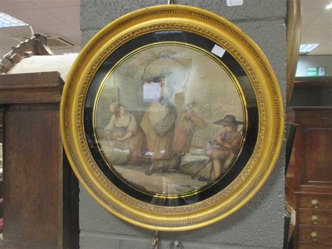 A Pair Of Coloured Engravings After Kauffman In Circular Frames