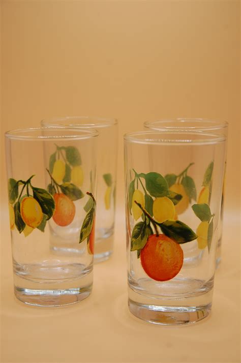 Vintage Citrus Lemon And Orange Drinking Glasses Set Of 4 Etsy