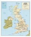 Grande detallado mapa político del Reino Unido con relieve, carreteras ...