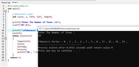 C Program To Display Fibonacci Sequence With Algorithm And Flowchart