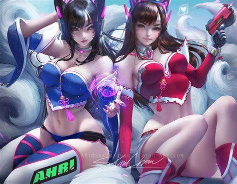 Ahri D Va Crossover By Sakimichan Sakimi Chan In Overwatch League Of Legends League