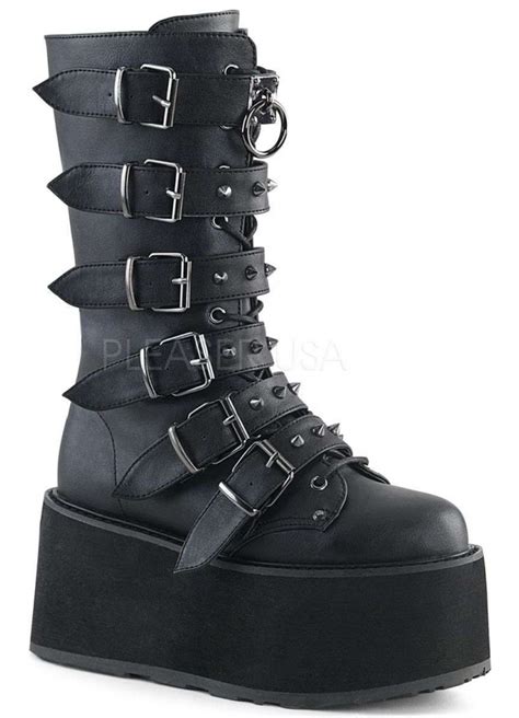 Damned Black Buckled Gothic Boots For Women