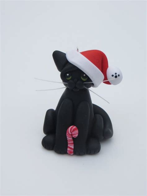 Black Cat Christmas Ornament Polymer Clay Art Sculpture Etsy Cat