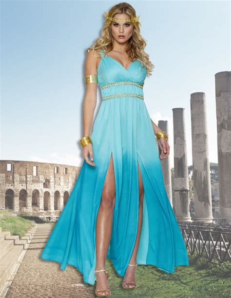 Roman Beauty Goddess Greek Blue Toga Ancient Party Dress Up Womens