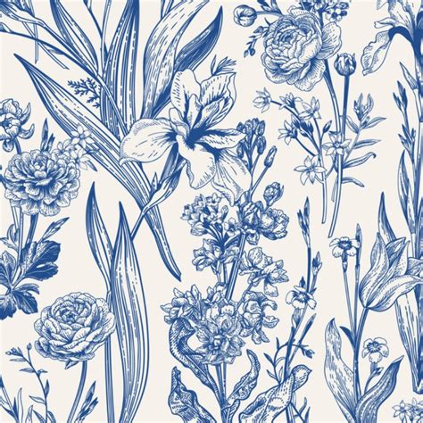 Blue Vintage Floral Wallpaper Peel And Stick The Wallberry