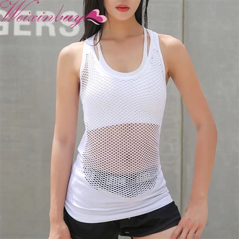 Summer Sexy Fitness Camis Women Mesh Hollow Out Crop Top Sleeveless Shirt Sexy Slim Lady