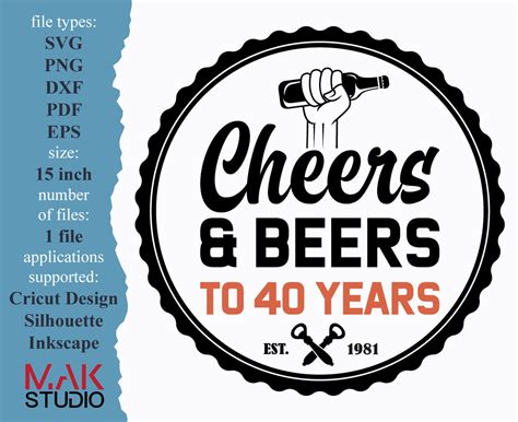Cheers And Beers To 40 Years Svg Cheers And Beers To 40 Years Etsy