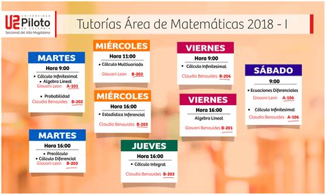 Tutorías Área De Matemáticas 2018 1 Universidad Piloto De Colombia