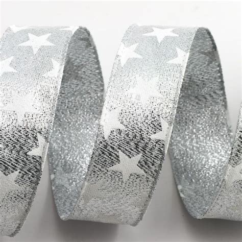 Silver Star Design Wired Edge Ribbon Favour This