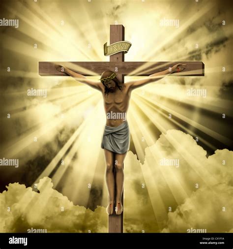Jesus Christ On The Cross With Clouds Stock Photo Alamy