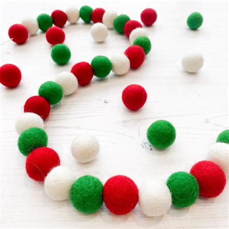 Felt Ball Pom Pom Garland Red Green And White Stoneandcoshop