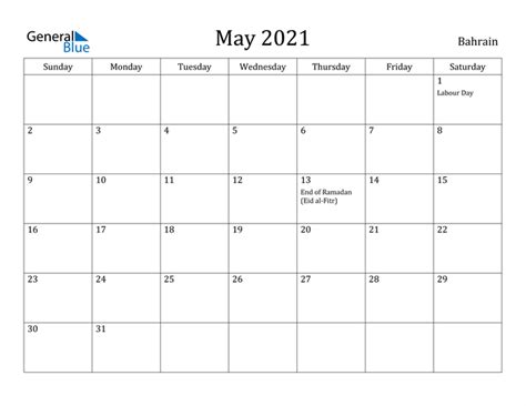 Bahrain May 2021 Calendar With Holidays