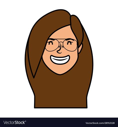 Cute Young Woman Head With Eyeglasses Character Vector Image