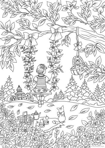 We present for you spring roses coloring page has tulips rose, hyacinths, daisies, daffodils, and other flowers mandala to color with your friends. Country Spring - Girl on the Swings (With images) | Spring ...