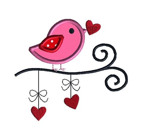 Valentine Bird 2 Applique Machine Embroidery Design Instant Etsy