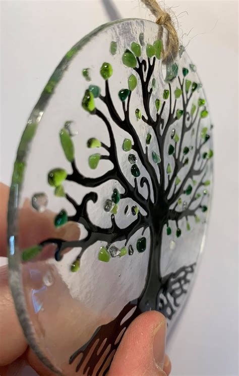 Small Fused Glass Green Tree Of Life Etsy