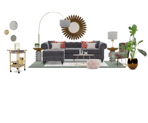 Glam Eclectic Living Room Set With Bar Cart Spacejoy