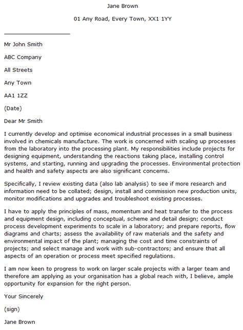 Process Engineer Cover Letter Example