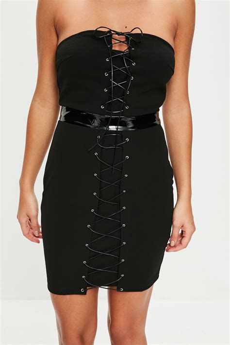 Missguided Black Lace Up Vinyl Dress In Black Lyst