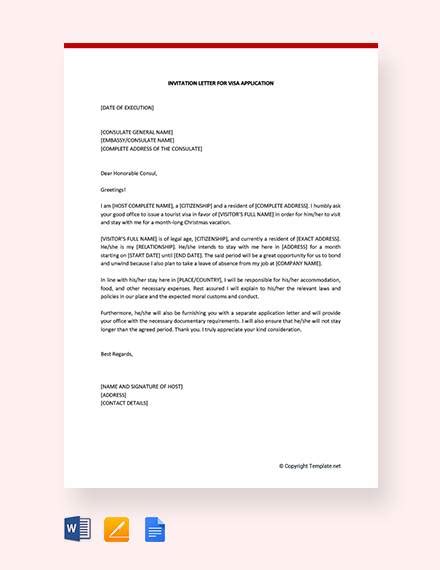 Invitation letter/sponsorship documents (sponsor's proof of business + passport copy + valid visa copy). FREE 13+ Sample Invitation Letters for Visa in PDF | MS ...