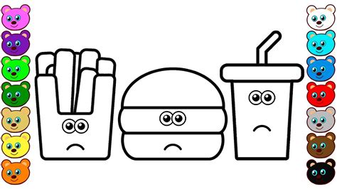 Thank you for watching kids coloring book. Coloring for Kids with Crying Hamburger, French Fries ...