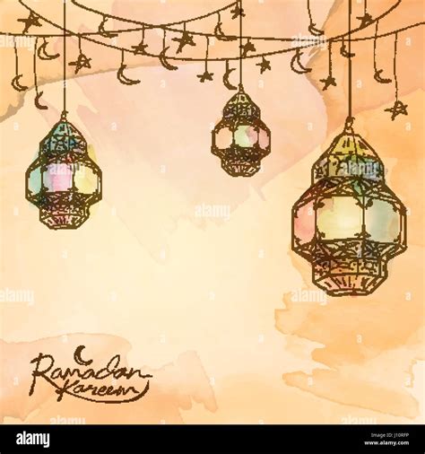 Ramadan Kareem Arabic Lantern Star And Crescent Sketch For Greeting