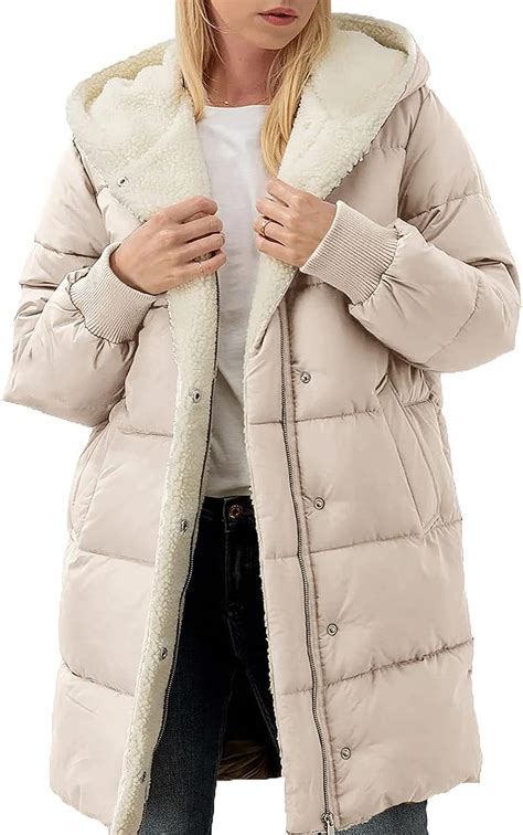 Ebifin Womens Winter Warm Coats Sherpa Fleece Lined Long Hooded Puffer
