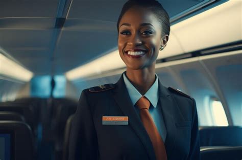 Premium Ai Image Welcomingskiesfriendlyflightattendant