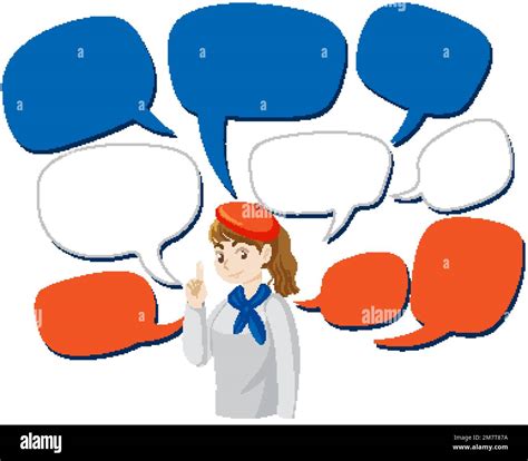 French Girl With Many Speech Bubbles Illustration Stock Vector Image