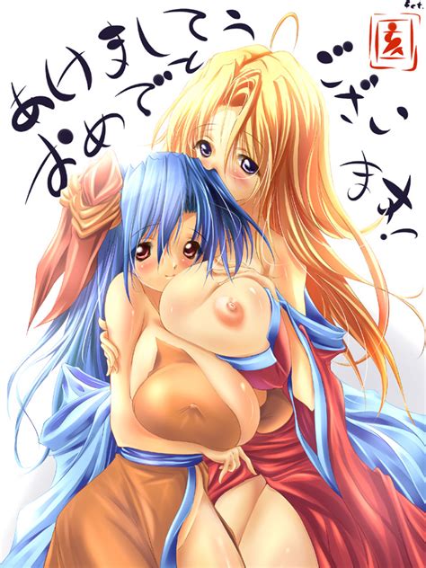 Rule 34 2girls Bb Blonde Hair Blue Hair Breasts Byunei