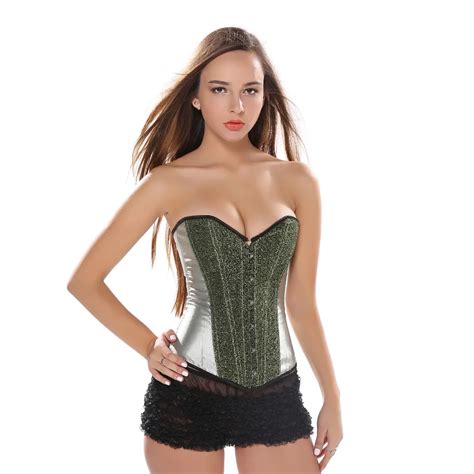 satin sequin burlesque overbust corset carnival lace up boned waist cincher bustier push up plus