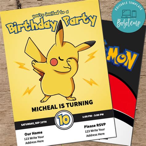 Invitación De Cumpleaños De Pokemon Pikachu Para Imprimir