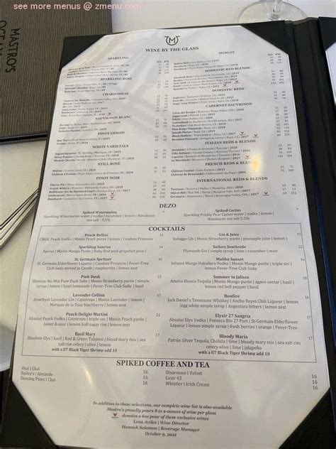 Menu At Mastros Ocean Club Malibu Pacific Coast Hwy