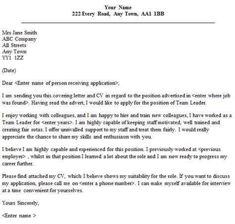 Check spelling or type a new query. Team Leader Cover Letter Sample - lettercv.com