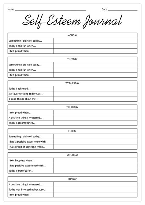 Self Esteem Worksheets For Therapy