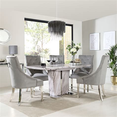 Vienna Extending Dining Table And 6 Imperial Chairs Grey Marble Effect