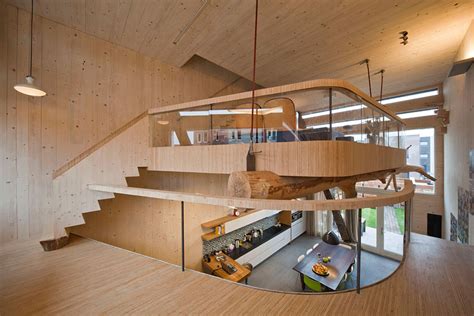 Mezzanine Wooden Interior Eco Friendly House In Amsterdam