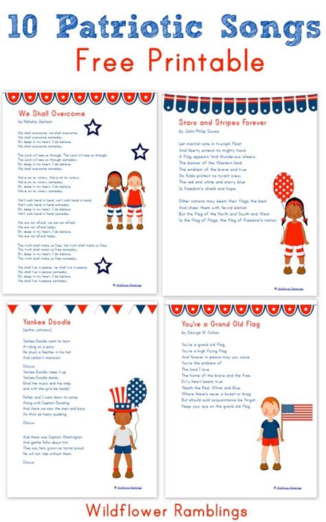 Kididdles offers the lyrics to hundreds of children's songs and lullabies, as well as free printable song sheets and sheet music. 10 Patriotic Songs for Children {free printable!} - Wildflower Ramblings