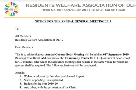 Notice For The Annual General Meeting 2019